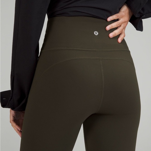 lululemon Groove Super High Rise Flared Legging Pant Short 28” Dark Olive Green - Picture 3 of 7